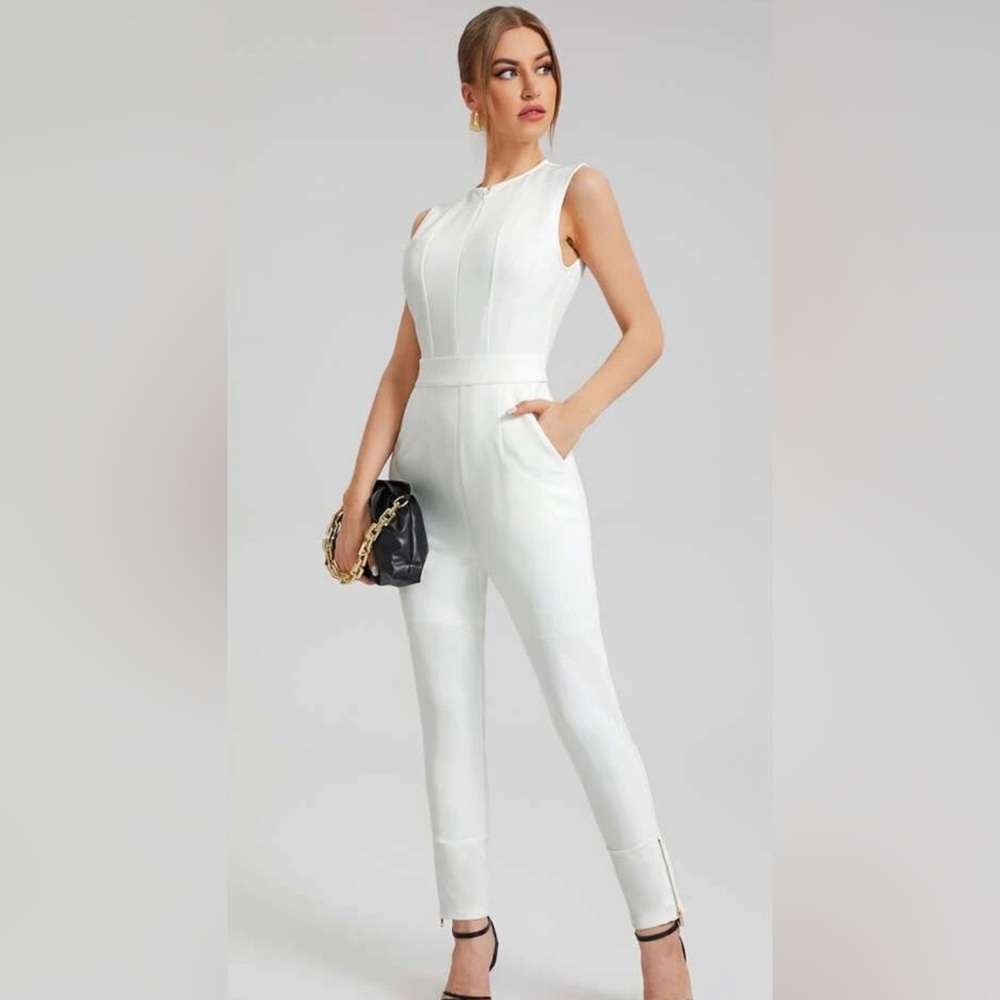 Brand new never worn Shein white backless zip up side pocket jumpsuit.